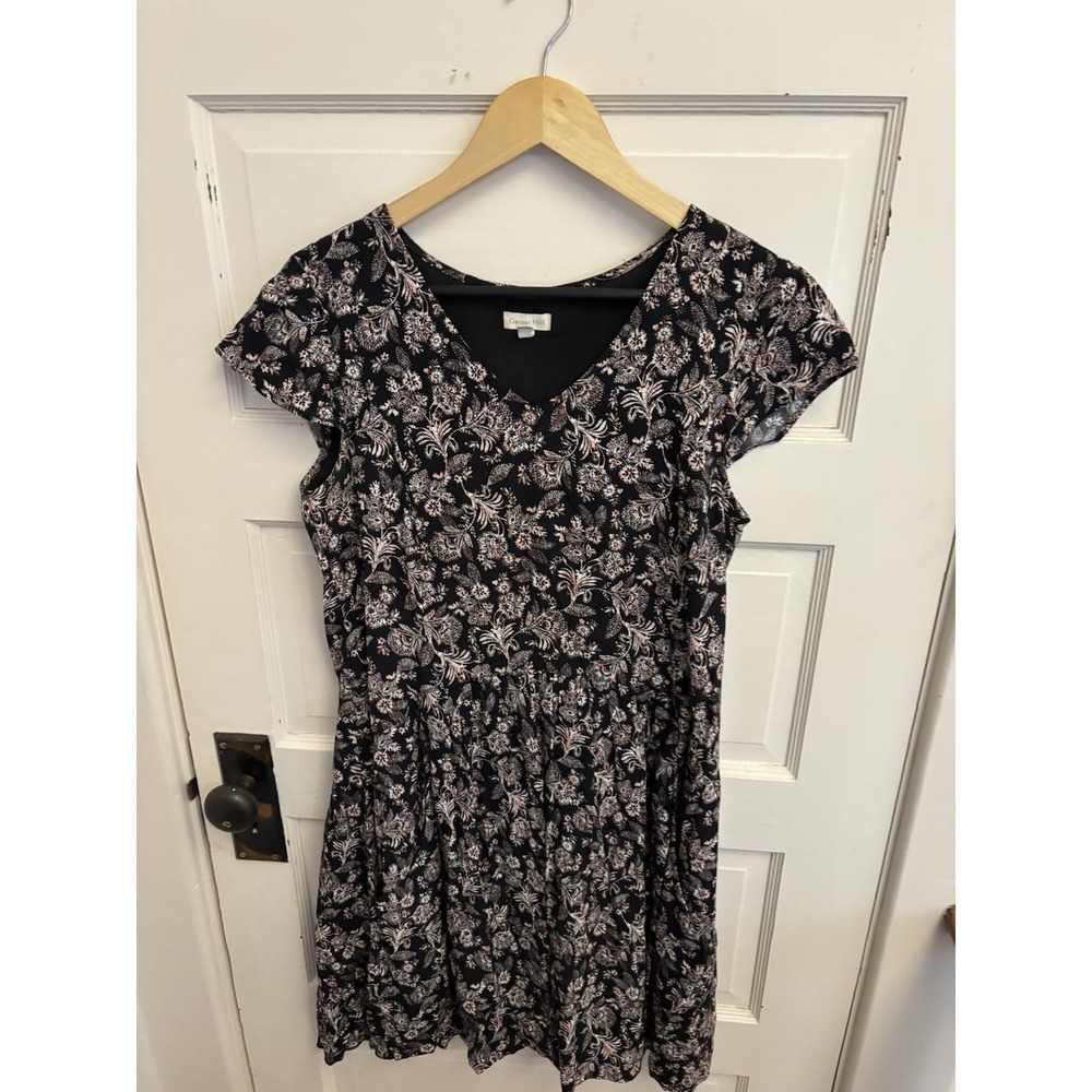 Garnet Hill Women's Black Floral Summer Day Drop Waist Dress Pockets Size 6 $109